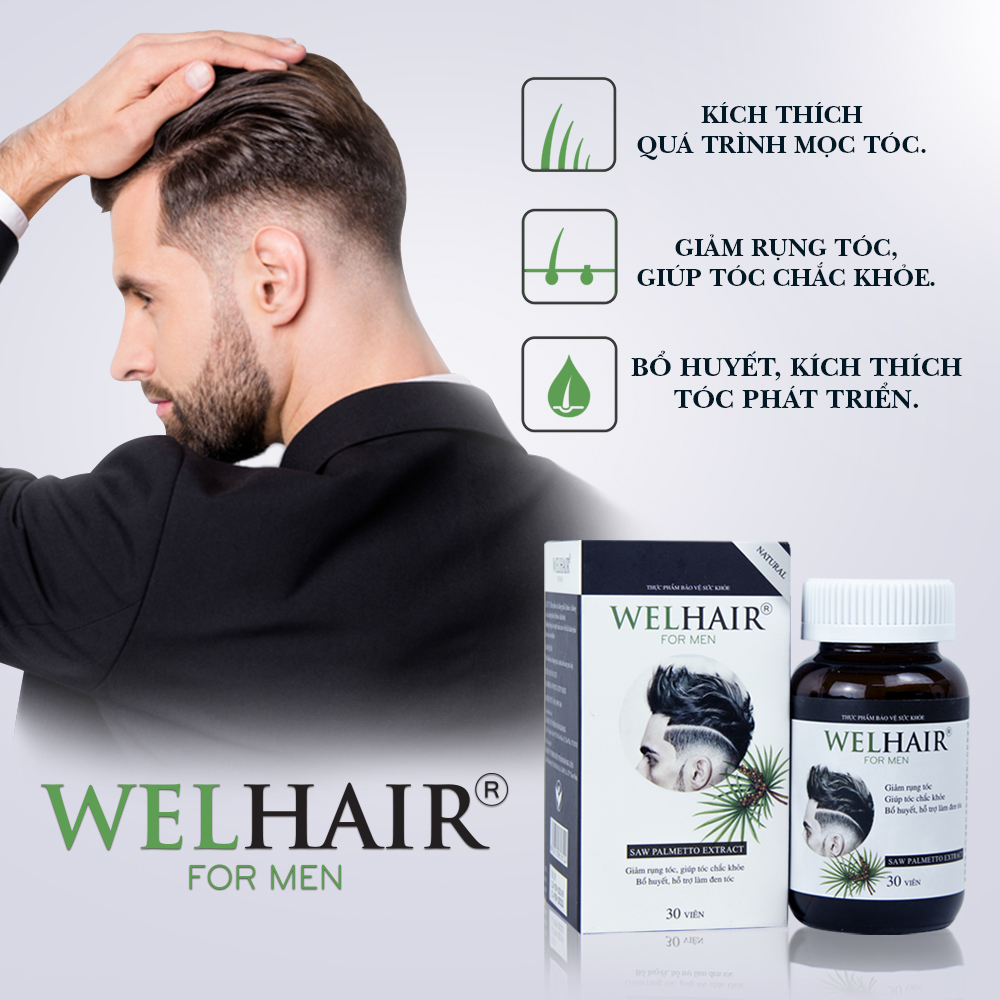 Viên Uống Giảm Rụng Tóc Kích Thích Mọc Tóc Cho Nam Welhair For Men Hủ 30 viên