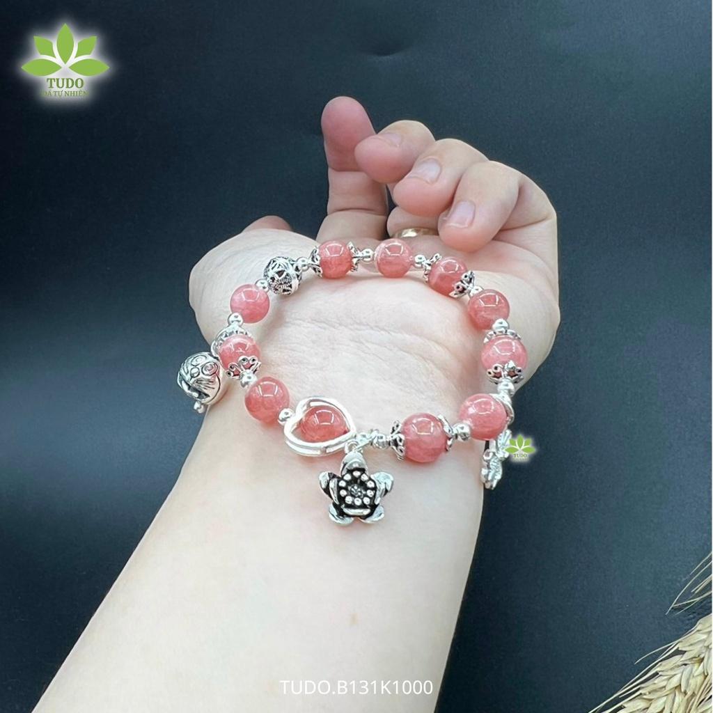 Vòng Tay Nữ Đẹp - Vòng Phong Thủy Đa Mệnh TUDO B131K1000 VCBDAOH Charm Bạc Hoa, Mèo, Cỏ 4 Lá - Tình Duyên, May Mắn