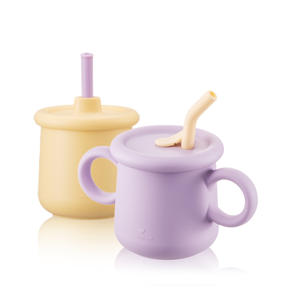 Bộ ly cốc cho bé Lock&amp;Lock 200ml Little Luv Silicone Straw Cup LBB015S7 - Hàng chính hãng có quai cầm và ống hút - JoyMall