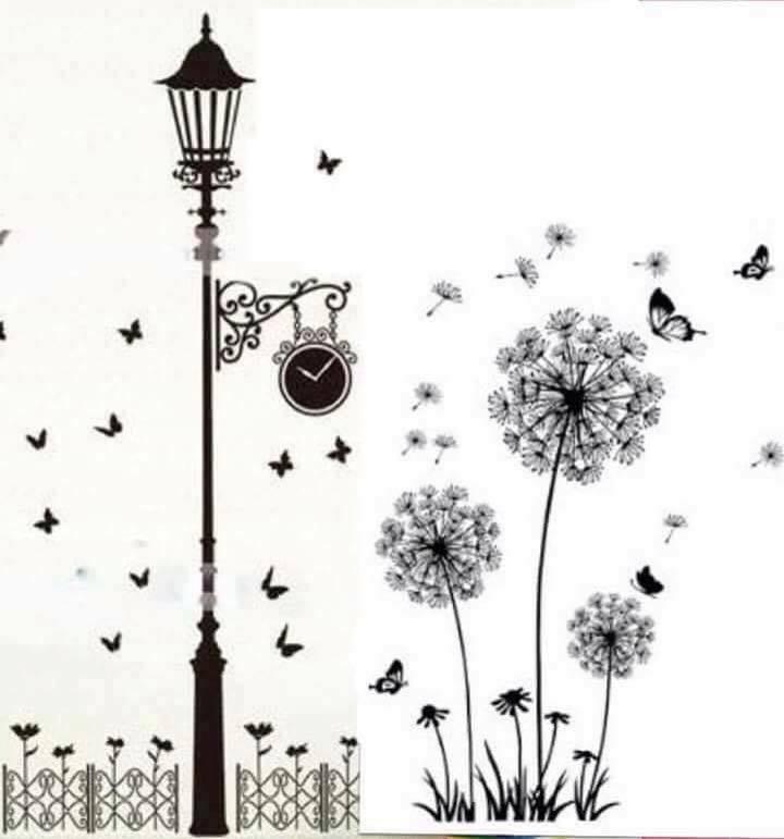 DECAL DÁN TƯỜNG CÂY ĐÈN VÀ BỒ CÔNG ANH ĐEN