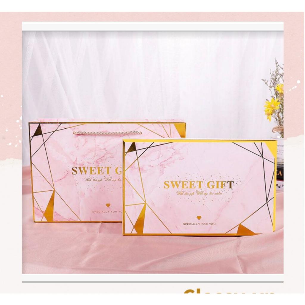 XÉ LẺ Bộ túi giấy Classy hoặc Hộp quà 26 * 16 * 5,5cm đựng quà In chữ Sweet Gift phong cách châu Âu Q320
