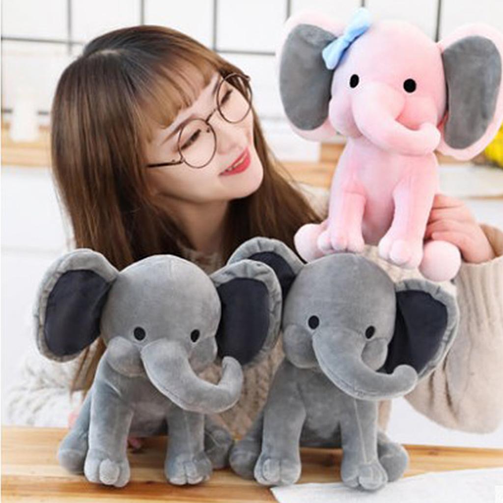 9.8in Elephant Plush Stuffed Animal Toy Throw Pillow for Sleeping Lovely Grey