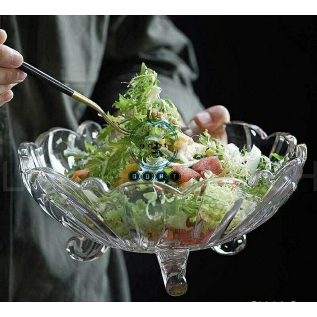 Đĩa, Bát thủy tinh 3 chân trắng pha lê đựng hoa quả, bánh kẹo, thả cá, thả hoa....