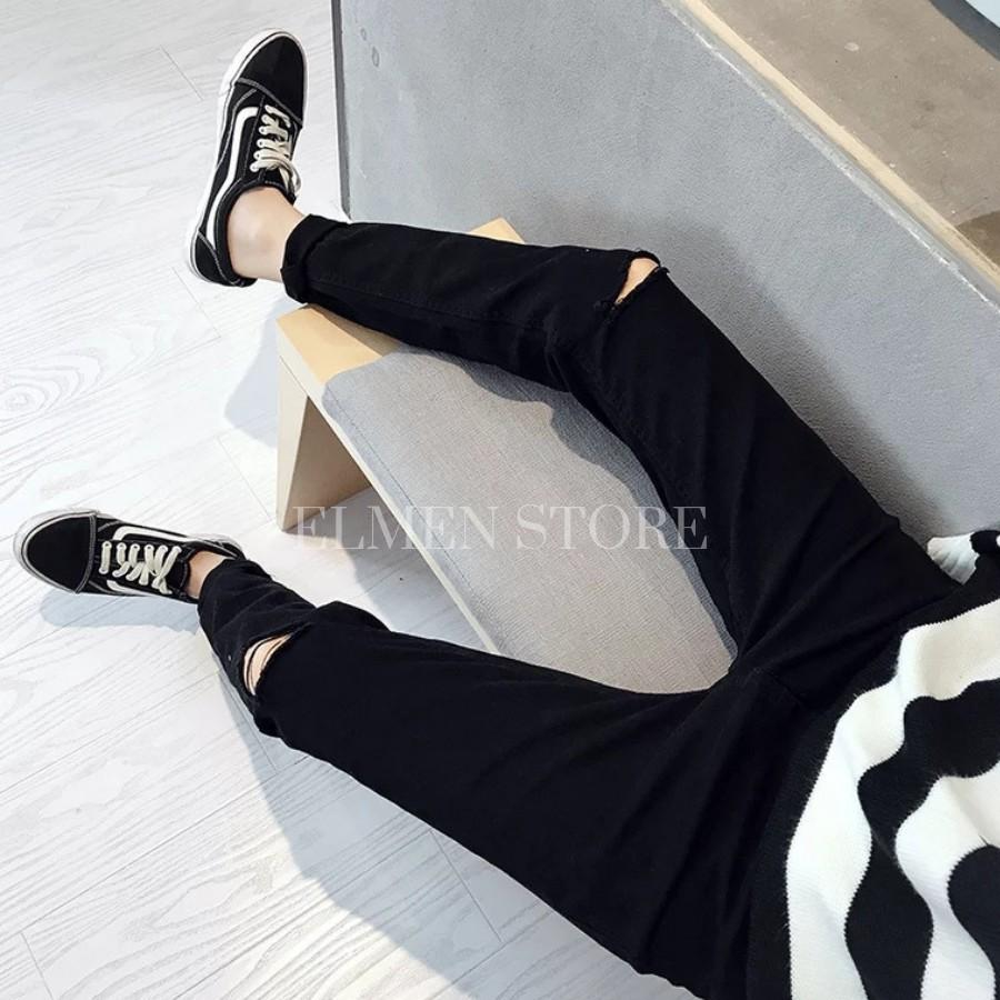 Quần jeans đen rách gối