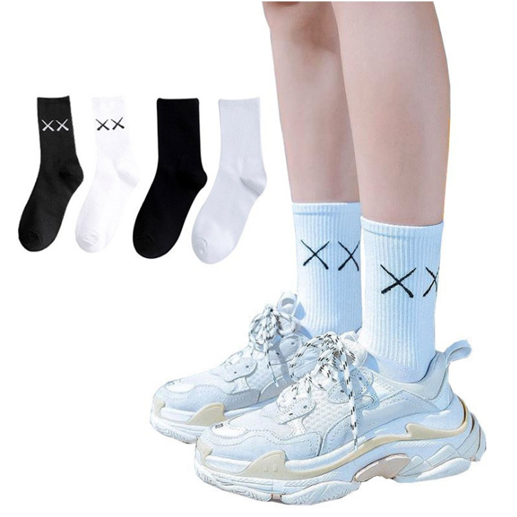 Set 5 Đôi Tất Cao Cổ Unisex Bèo Nhún Gân Tăm Style Thanh Lịch