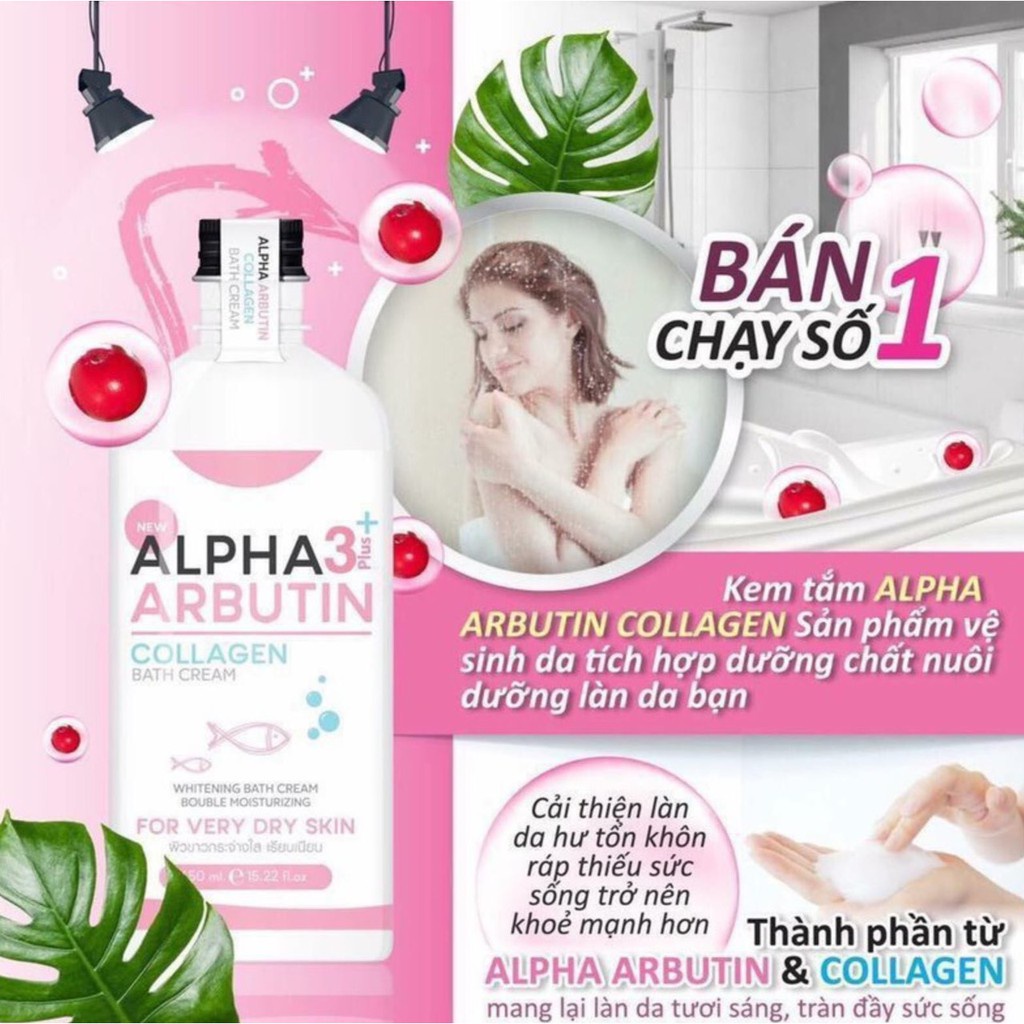 Sữa tắm kích trắng da A lpha a bu tin Collagen Thái Lan 350ml