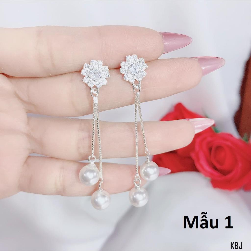 Bông tai bạc tua trai thả dài chất liệu bằng bạc s925 MS68e