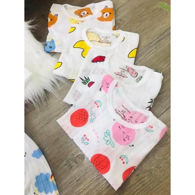 BỘ COTTON GIẤY DÀI TAY CÚC CÀI VAI CHO BÉ TRAI/ BÉ GÁI