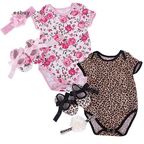 Set jumpsuit hoạ tiết hoa + giày + băng đô cài tóc cho bé