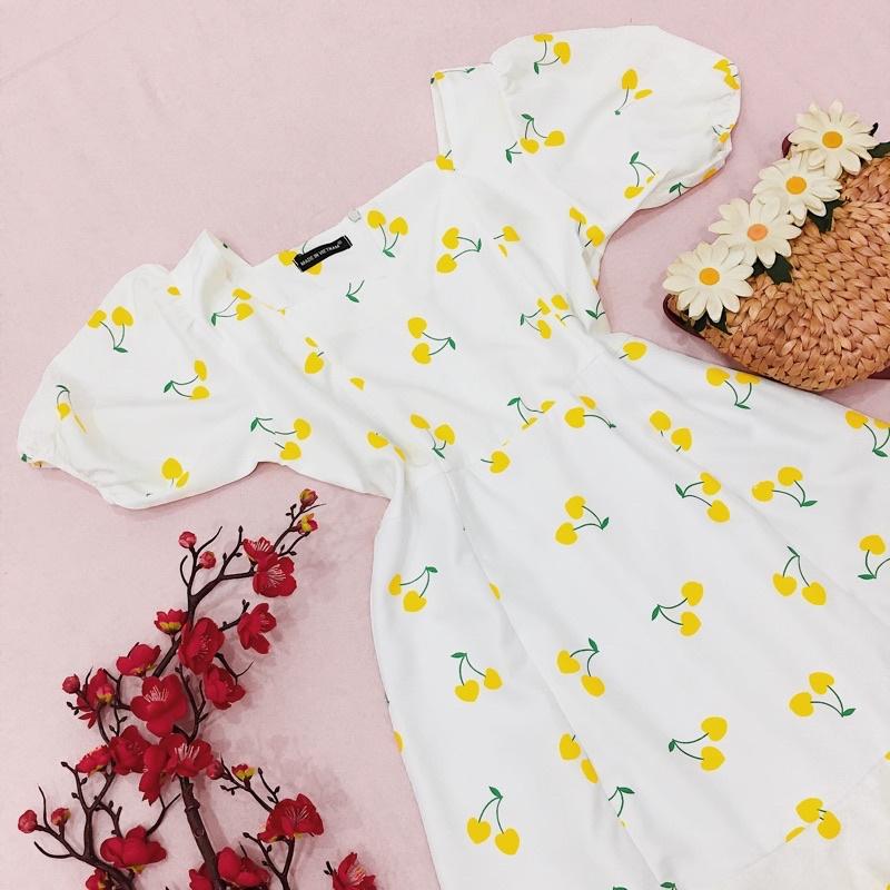 Đầm váy cherry vàng cúp ngực