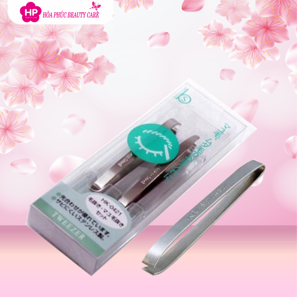 Nhíp Nhổ Lông Mày Bằng Thép Không Gỉ Kai Tweezer 4959-HK0421 (Combo Nhíp Và Set 24mL)