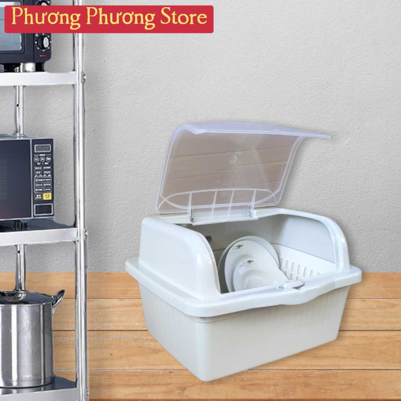 Kệ Úp Chén Bát - Úp Sữa Có Nắp Đậy 1 Tầng- Có Lỗ Thoát Nước - Nắp Đậy Chống Bụi Bặm Cao Cấp