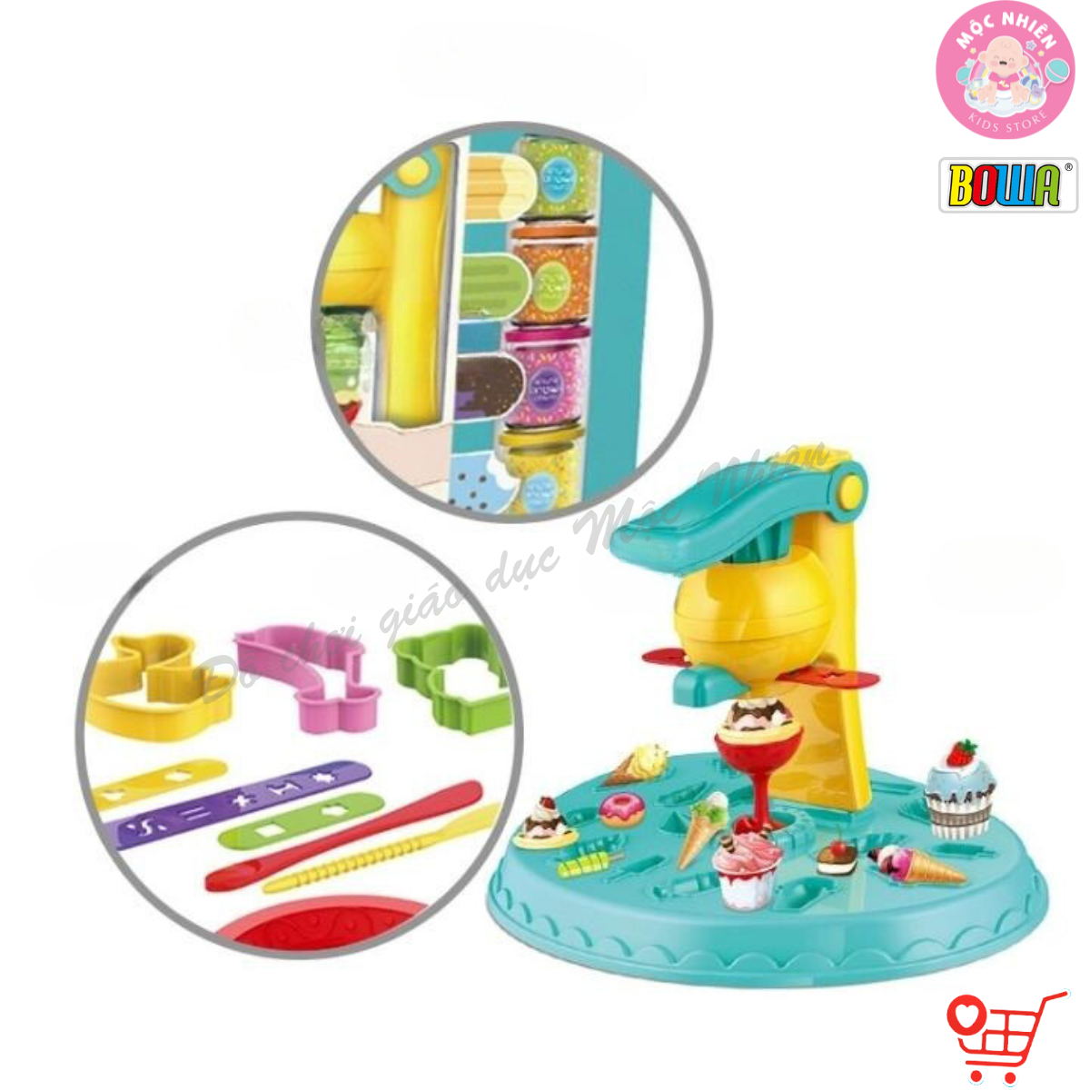 Bộ Đồ Chơi Đất Sét 21 Chi Tiết Chủ Đề Máy Làm Kem - Ice Cream Maker Color Dough Set Bowa 8739