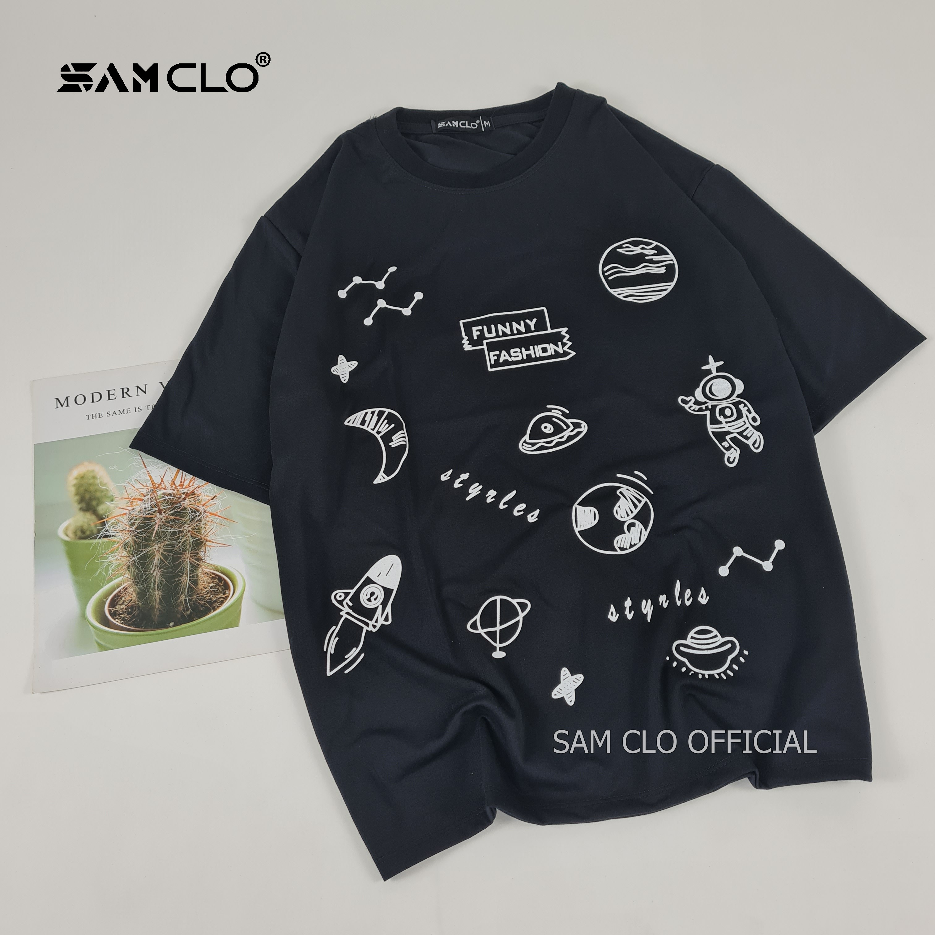 Áo thun tay lỡ nữ SAM CLO freesize phông form rộng dáng Unisex, mặc lớp, nhóm, cặp, in chữ FUNNY FASHION