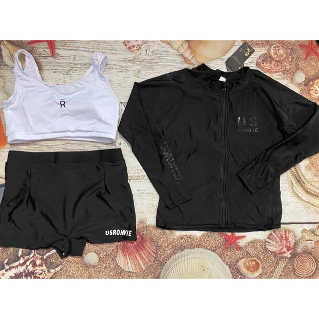 Bikini đi biển quảng châu- đồ bơi nữ tay dài kín đáo in chữ- shopnabi