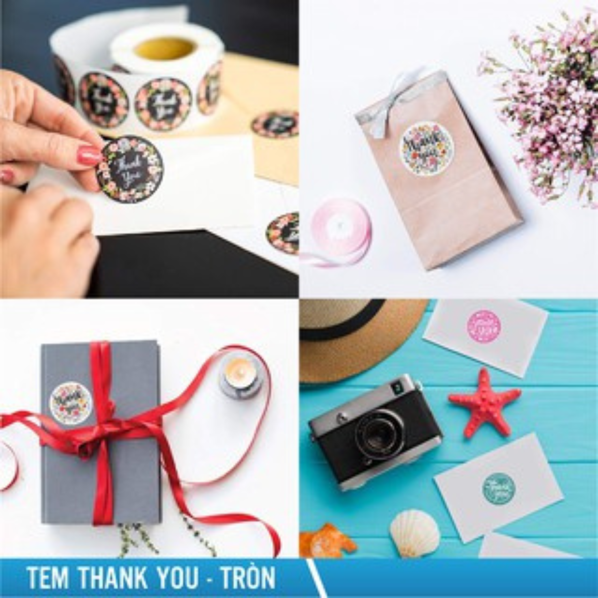 Tem thank you size 38mm cuộn sticker thank you tròn số lượng 500 tem