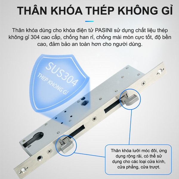 Khóa điện tử thông minh khóa vân tay cửa nhôm PASINI PS01AB35 (Đen) PS02AS35 (Bạc) cho cửa nhôm xingfa, sắt, inox