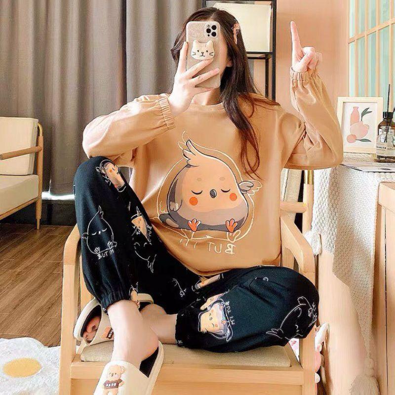 Đồ Bộ Thun Tay Dài Quảng Châu - Pijama Quần Dài - Đồ Mặc Ở Nhà Họa Tiết Hoạt Hình Dễ Thương