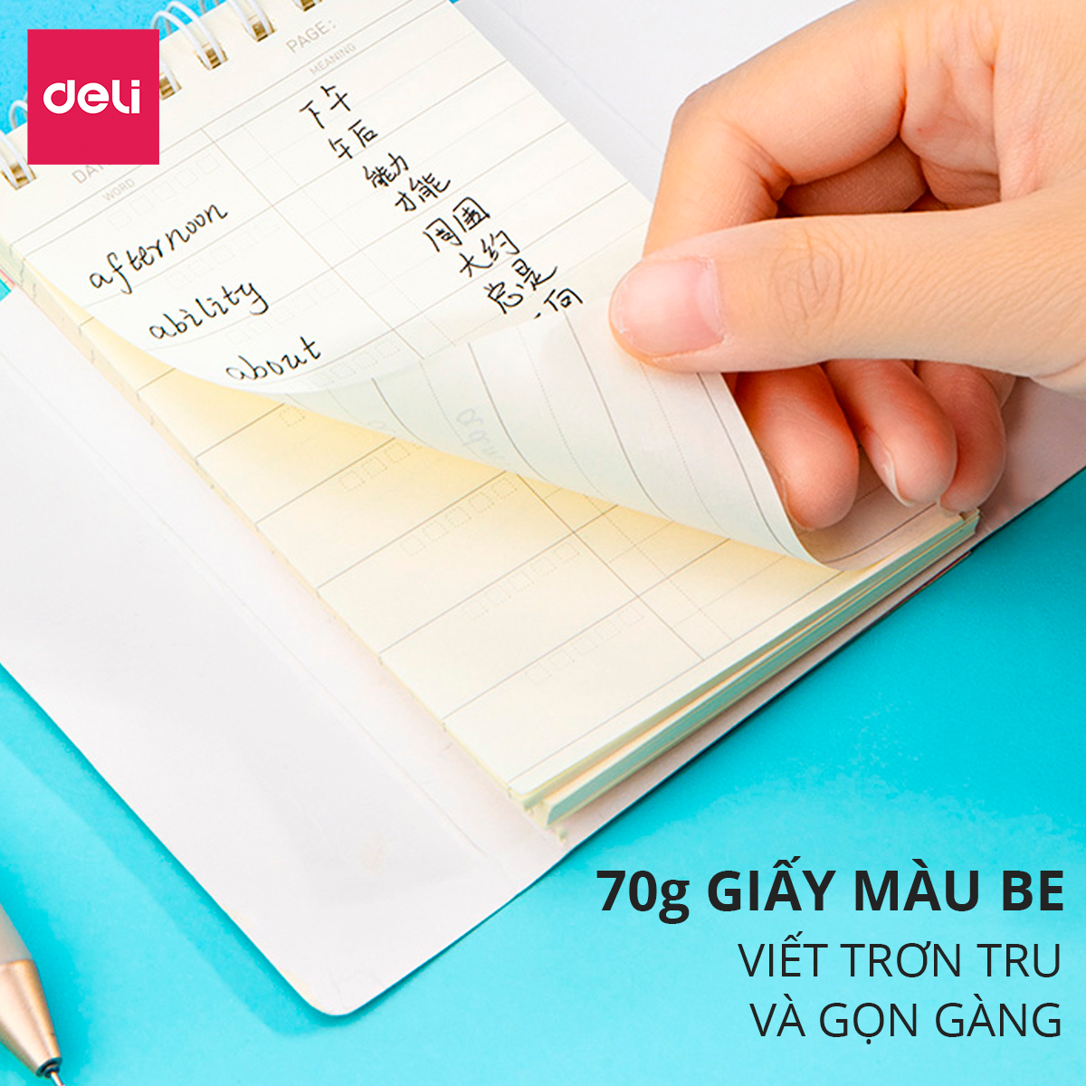 Sổ học từ vựng thông minh thẻ ghi nhớ flashcard luyện thi tiếng Anh Nhật Hàn Trung Đức Pháp cho bé học thuộc nhanh khổ A7 180 trang Deli - Phù hợp cho học sinh , sinh viên nhỏ gọn tiện lợi - 24210