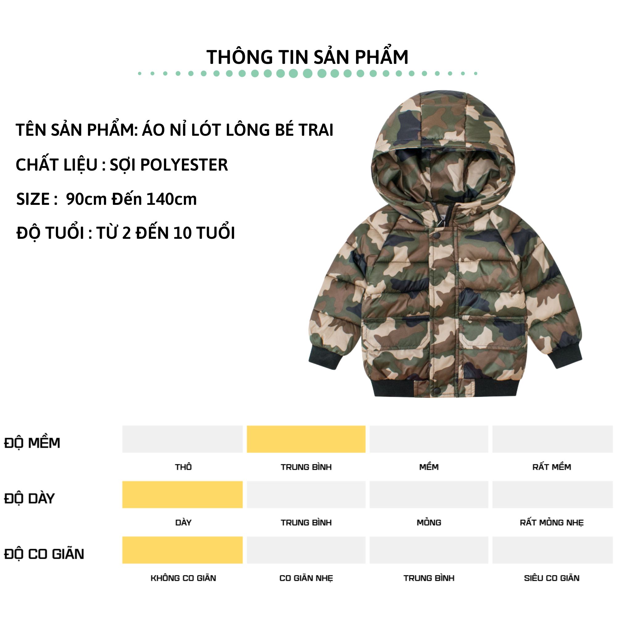 Áo khoác bé trai dài tay 27Kids áo phao họa tiết rằn ri camo nam cho trẻ từ 2-10 tuổi BLCO4