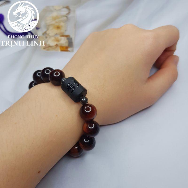 VÒNG TAY NÂU ĐỎ LU THỐNG ĐEN NHÁM KHẮC CHÚ SIZE 12LY