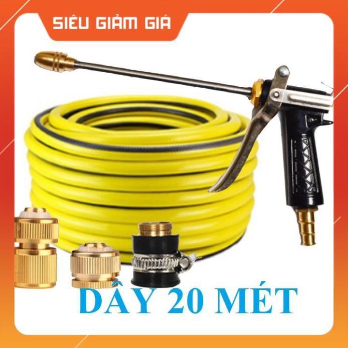 Bộ dây vòi xịt nước rửa xe, tưới cây . tăng áp 3 lần, loại 20m 206318 đầu đồng, cút đồng