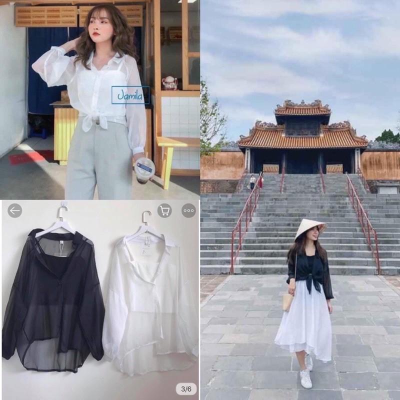 Set Áo Sơ Mi Giấy Kèm Áo Trong 2 Màu Siêu Xinh
