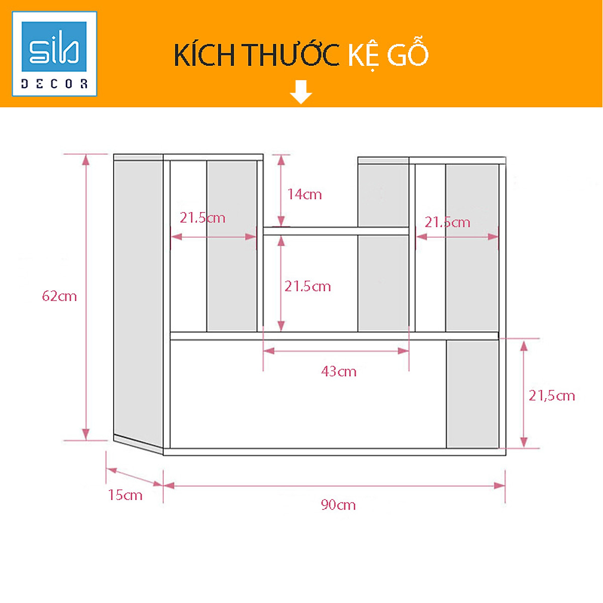 Bộ 2 Kệ Sách Gỗ Trang Trí Treo Tường Chữ L và Chữ U SIB DECOR (Không gồm đồ trang trí trên kệ)