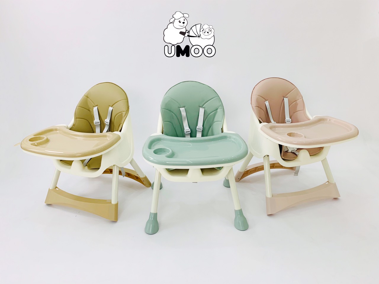 Ghế ăn dặm đa năng cao cấp thiết kế Hàn Quốc 7 chức năng, 2 nấc điều chỉnh độ cao UMOO, đệm bọc da cao cấp, hỗ trợ bé ăn dặm, giúp bé ngồi yên khi ăn - Hàng chính hãng
