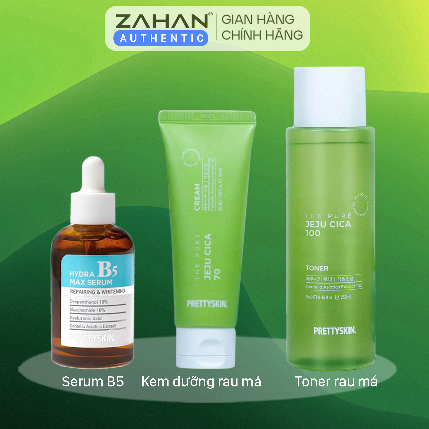 Combo serum B5 và Toner và kem dưỡng rau má Prettyskin