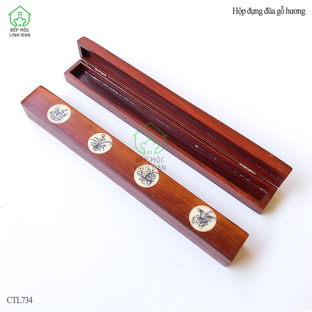 Hộp Đựng 1 Đôi Đũa Gỗ Hương HAHANCO_Chạm Khảm Thủ Công Kỹ Đẹp