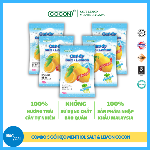 COMBO 5 GÓI KẸO CHANH MUỐI BẠC HÀ COCON 150G