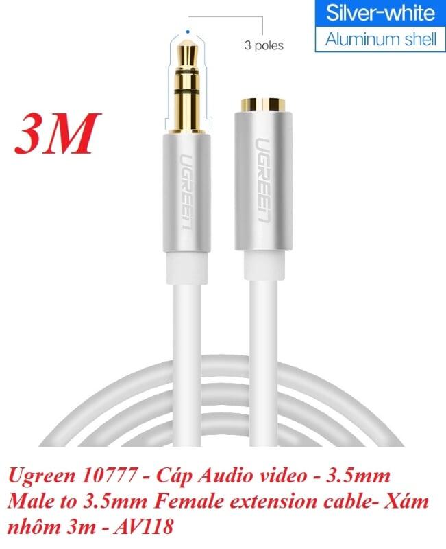 Ugreen UG10777AV118TK 3M màu Trắng Cáp âm thanh 3.5mm nối dài đầu nhôm - HÀNG CHÍNH HÃNG