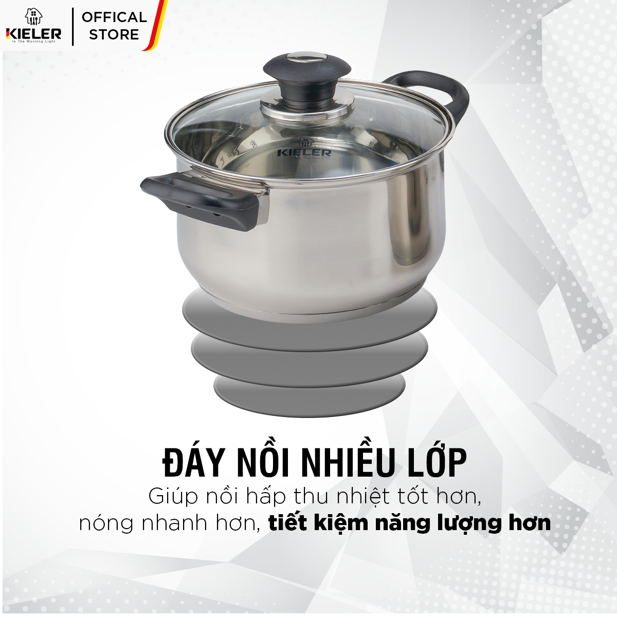 Bộ nồi chảo inox 6 món cao cấp Kieler RW1222 nấu nhanh, tiết kiệm điện (Gồm 4 nồi và 2 chảo)