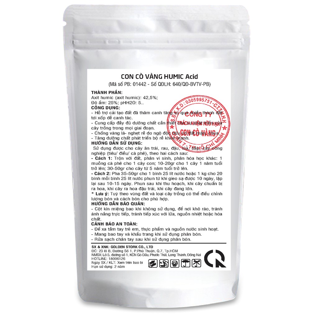 Combo 10 gói Phân Bón Humic Amino  85 vi lượng (1kg/gói) - sản phẩm của Công Ty Phân Bón Con Cò Vàng