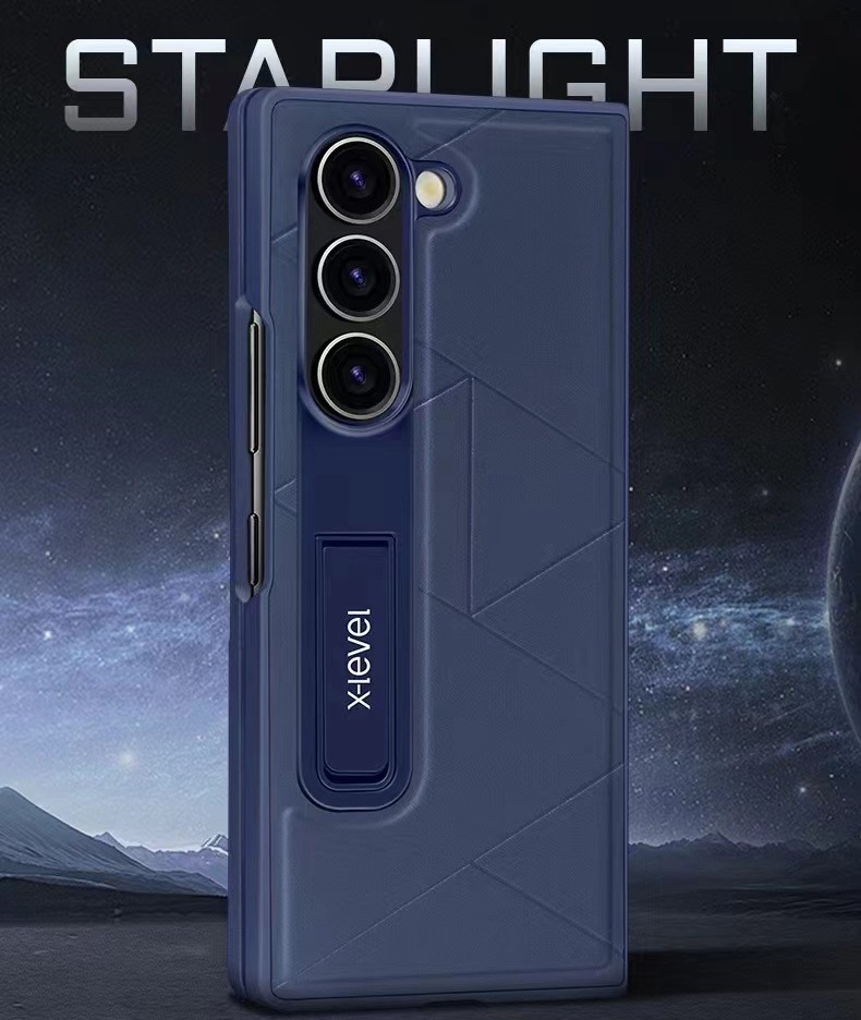 Ốp Dành Cho Samsung Galaxy Z Fold 6 Hiệu X - Level Lưng Da Có Gậy Chống Kim Loại, Viền Dày Chống Sốc Chống Bám Bẩn, Họa Tiết Da Đơn Giản Tinh Tế - Hàng Chính Hãng - Xanh Than