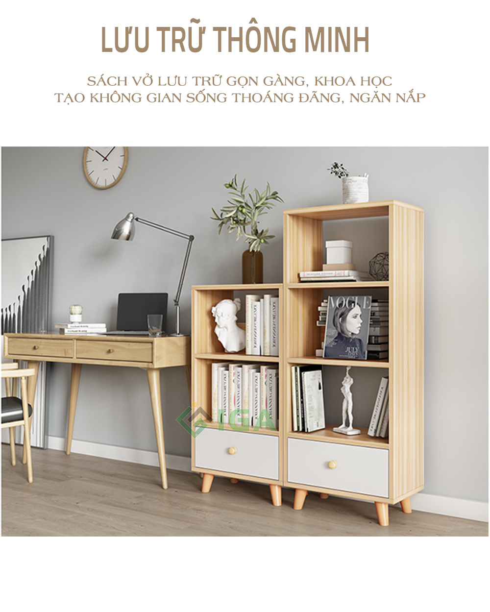 Tủ Sách Gỗ Đa Tầng Phong Cách Nordic - GP144