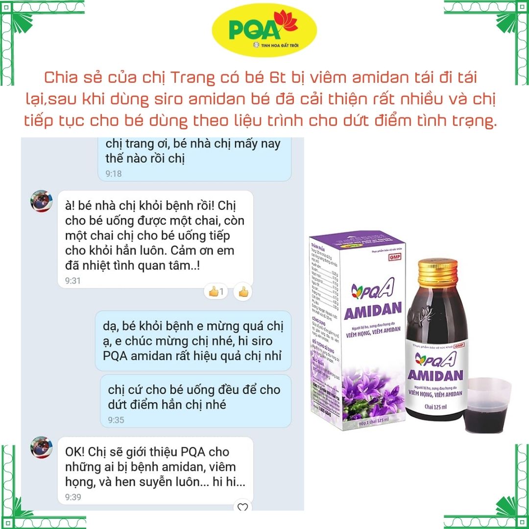 Siro Amidan PQA Giúp Bổ Phế Hỗ Trợ Giảm Ho Giảm Sưng Đau Do Viêm Họng Hộp 125ml