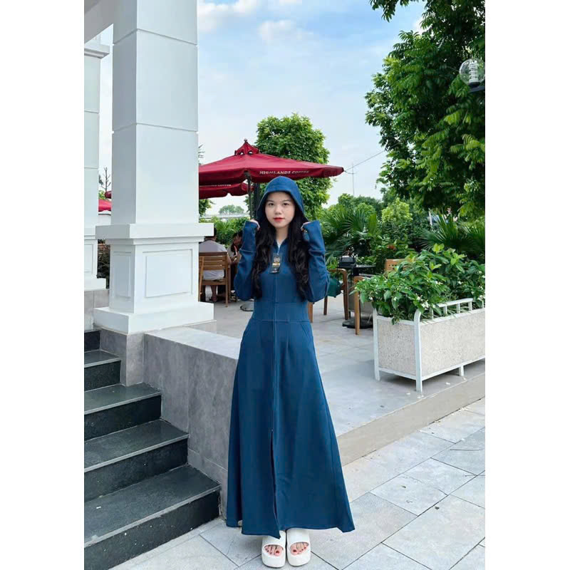 Áo khoác chống nắng nữ toàn thân 2 lớp cao cấp mũ trùm đầu tay xỏ ngón UPF50+ MÀU XÁM ĐẬM Size XL 53-66kg Vải Umi Cotton Co Dãn 4 Chiều Dày Dặn Làm Mát | Thời Trang | Đa Dụng