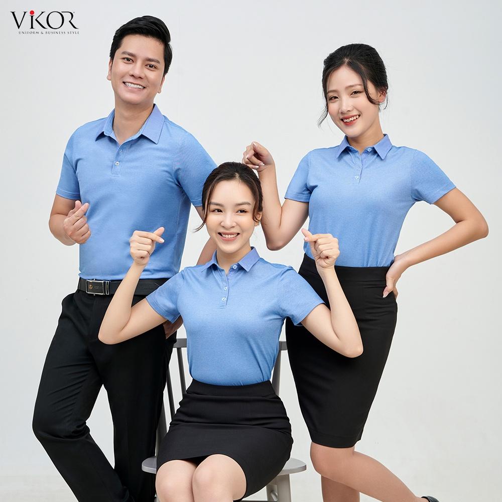 Áo thun POLO nữ cổ sơ mi VIKOR SMW05 xanh dương vải sợi cafe cao cấp, mềm mại, siêu mát hàng chính hãng