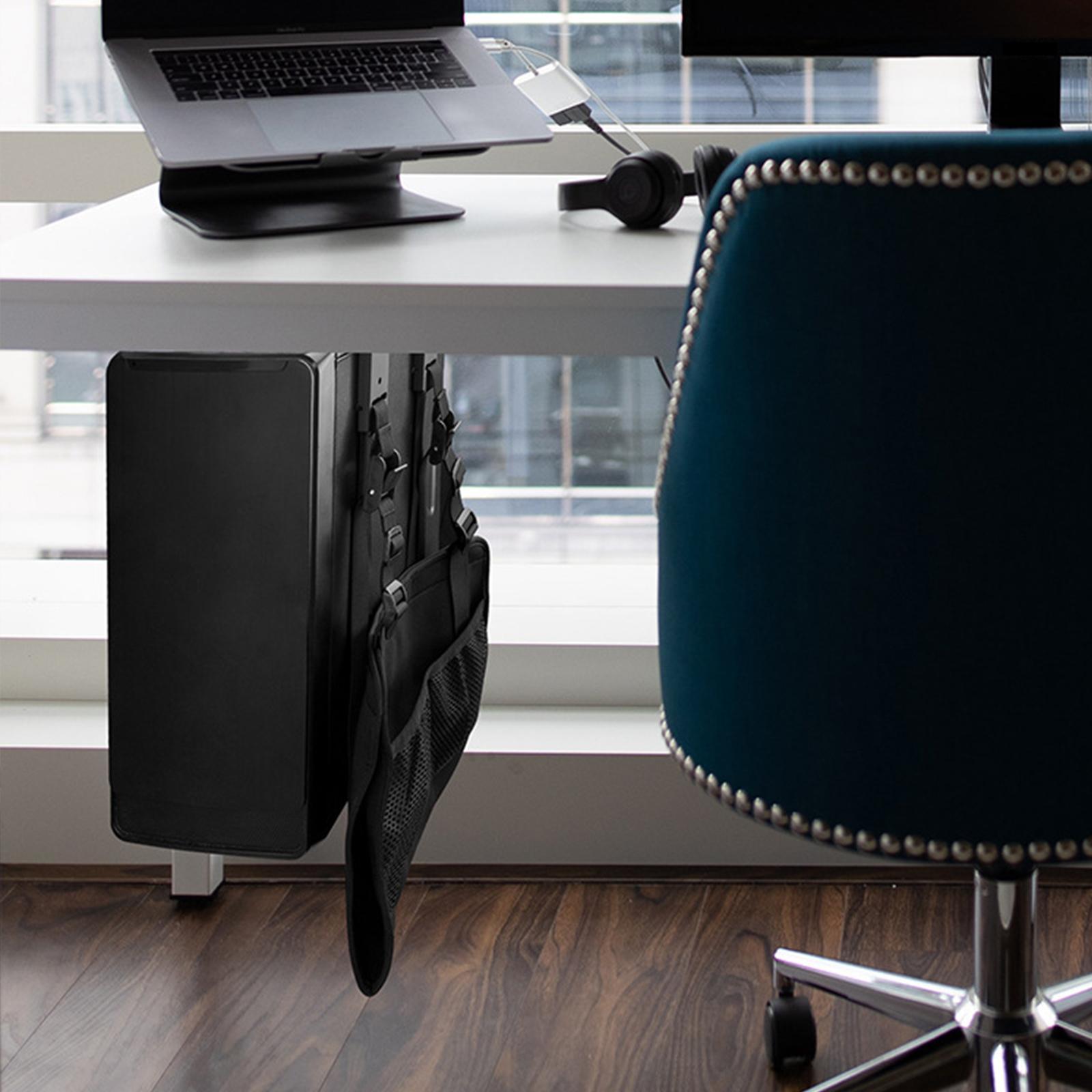 Universal under Desk Computer Mount, Wall Mount Hanging Rack/ Computer Mainframe Hanger with Storage Bag, Adjustable, CPU Stand Computer case Holder