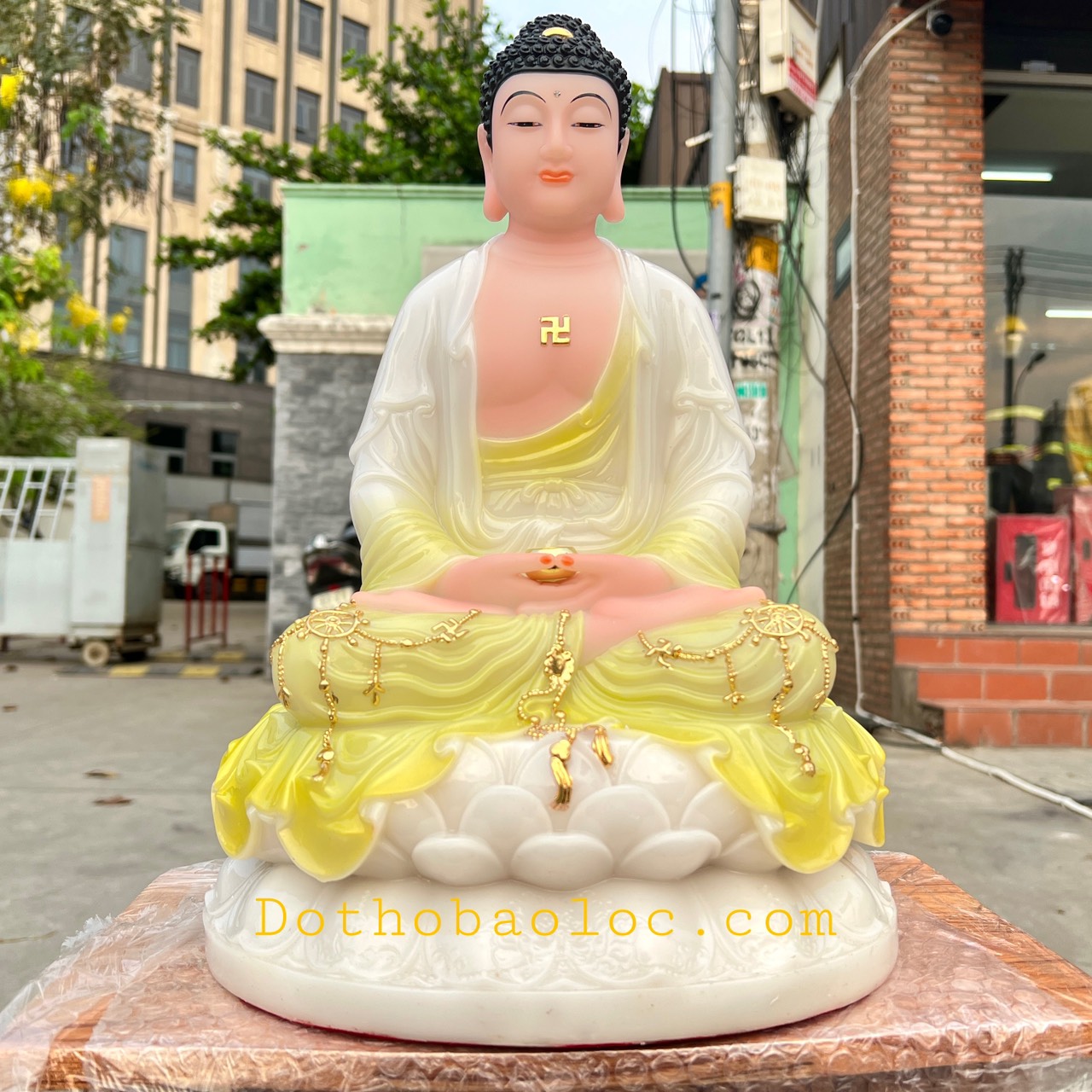 Tượng Phật Bổn Sư Thích Ca Mâu Ni bằng đá nhập khẩu cao cấp  cao 40cm – Màu trắng