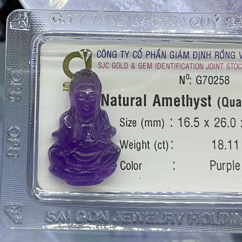 Tượng Tôn Phật Quan Thế Âm Bồ Tát Đá Thạch Anh Tím Amethyst Phong Thủy Tự Nhiên Kiểm Định