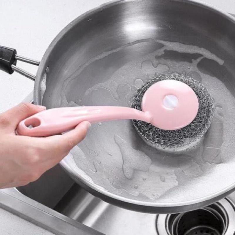 Cọ xoong có tay cầm, kem thêm Bùi nhùi rửa chén bát nồi siêu sạch đánh bay vết bẩn
