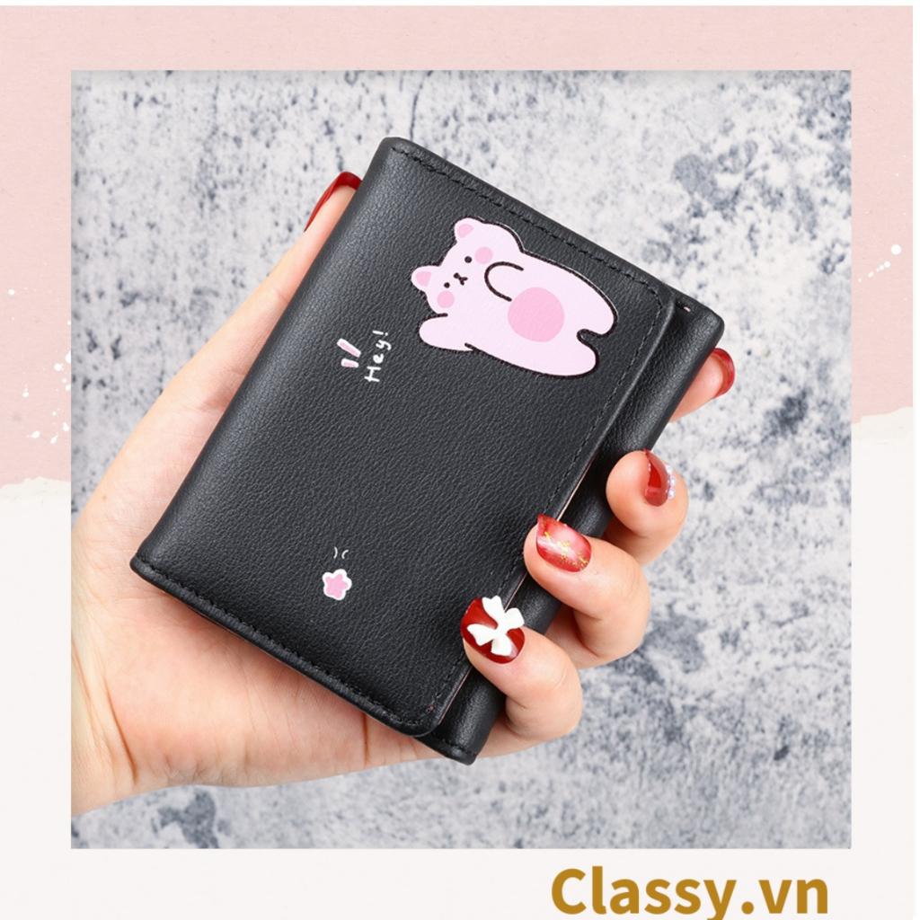 Classy Ví da nữ dạng gập, hình gấu thỏ khủng long, cài nút bấm T1499