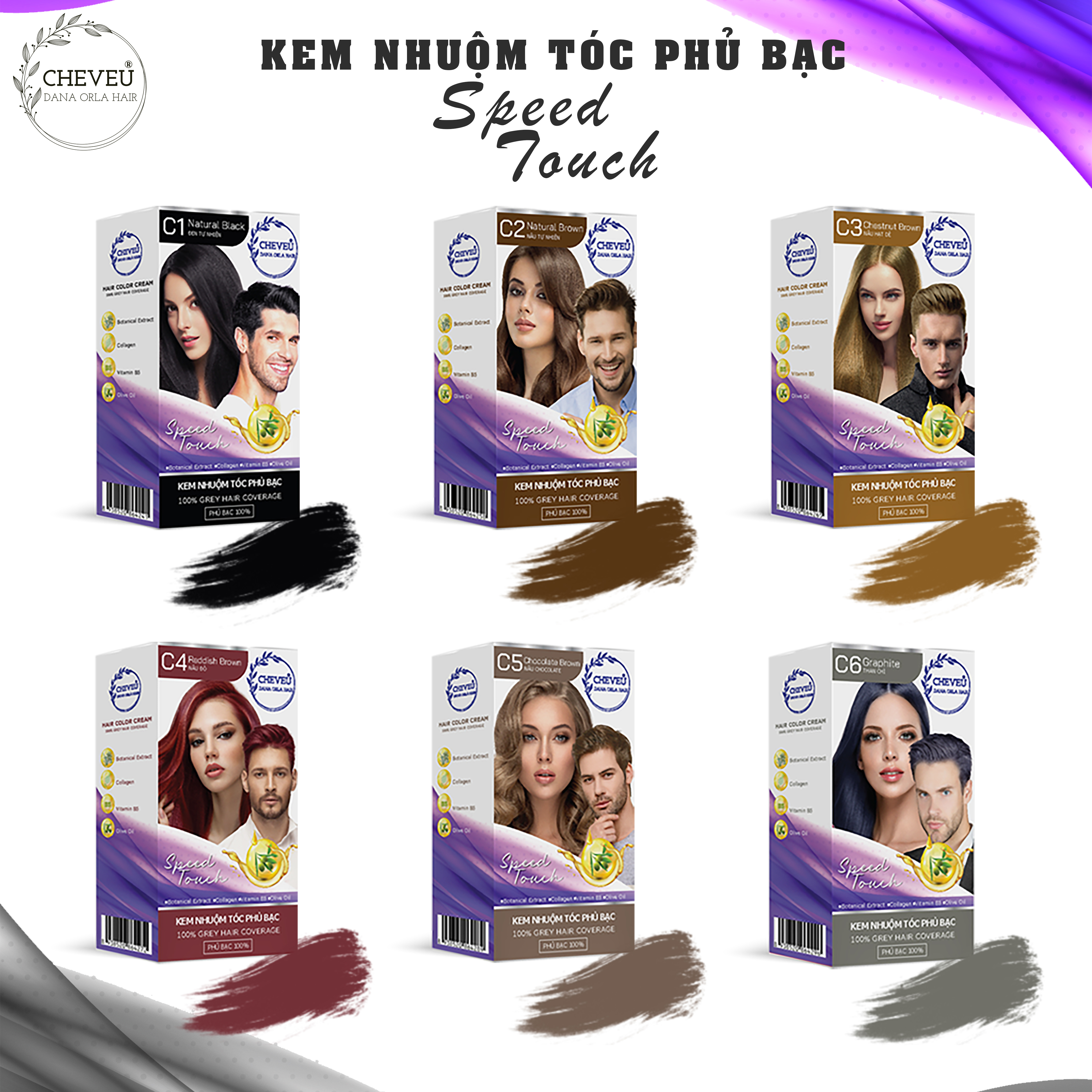 C1 - Đen Tự Nhiên - Kem nhuộm tóc phủ bạc Thảo Dược Cheveu