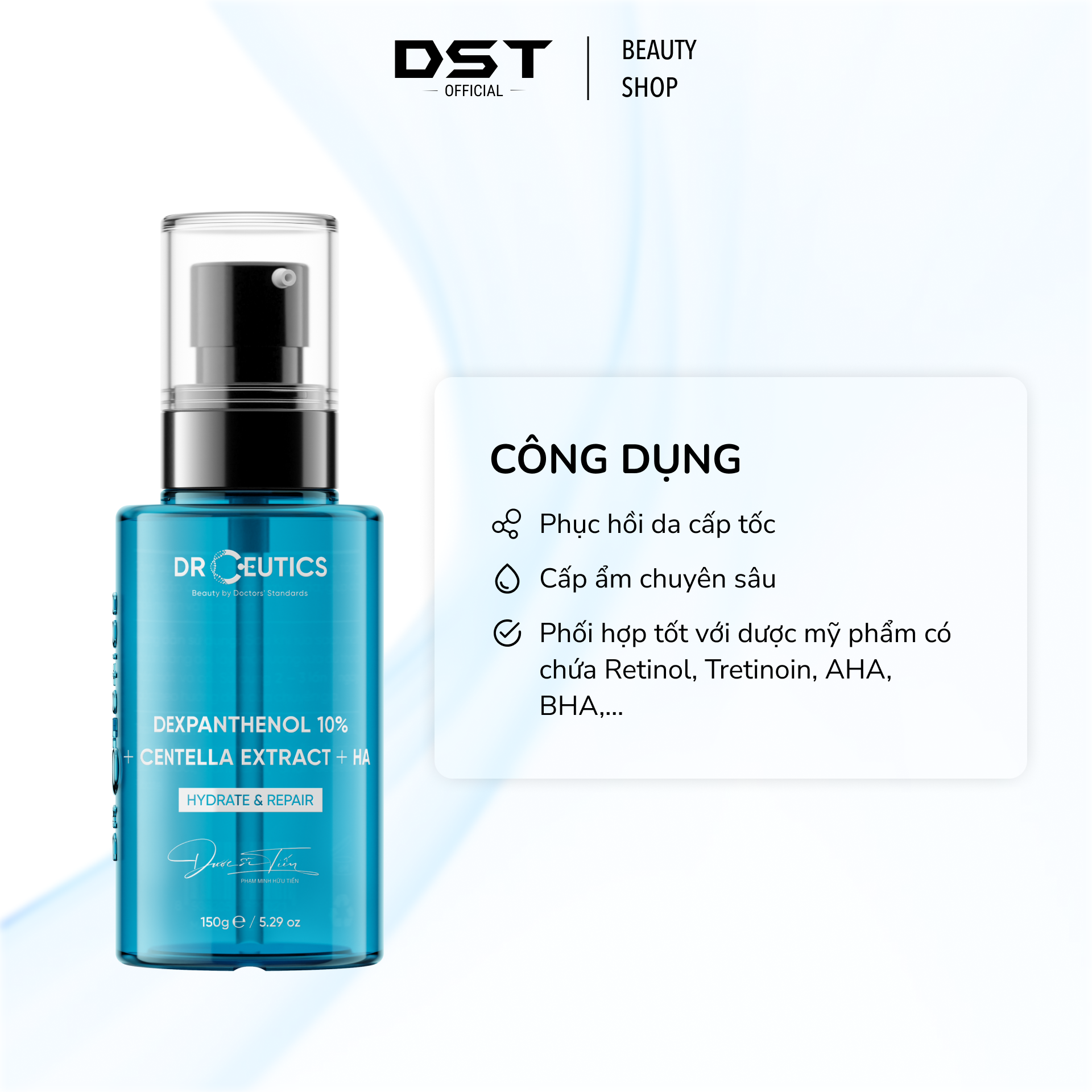 Tinh Chất Cấp Ẩm Và Phục Hồi Da DrCeutics Dexpanthenol 10% + Centella Extract + HA LIMITED VERSION