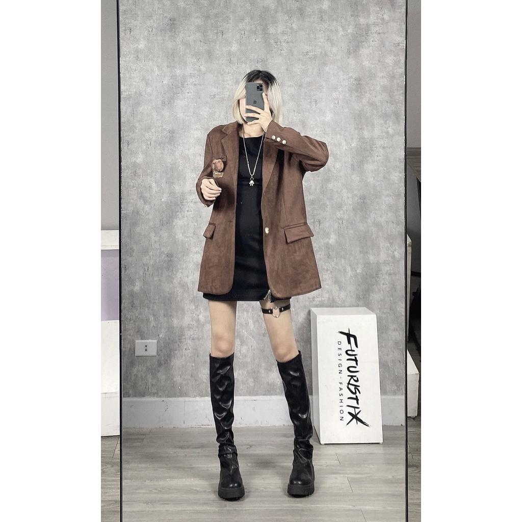 Áo Vest Nâu Phối Gấu Teddy Siêu Xinh, Áo Blazer Da Lộn Tặng Kèm Gấu Teddy AK165