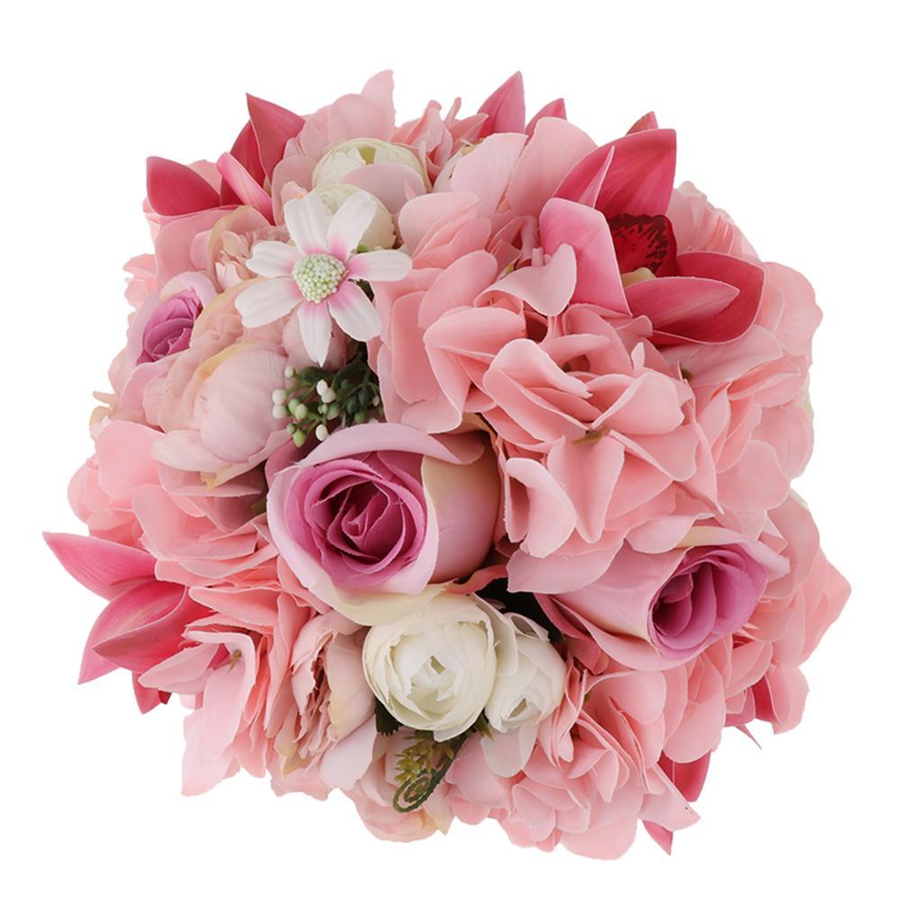 Pink-Artificial Bridal Bouquet Flower Wedding Party Flower Girl Supply Decor