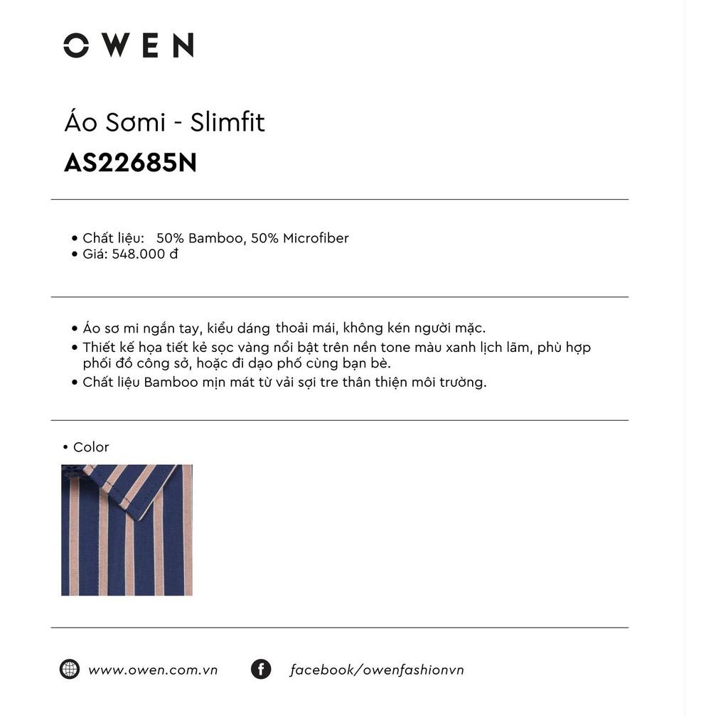 OWEN - Áo sơ mi ngắn tay Owen Slimfit vải sợi tre kẻ sọc 22685